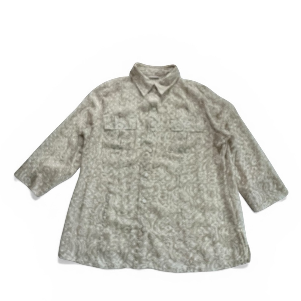 Chico's Beige Patterned Women’s Sheer Casual Button Down Shirt - 2(L) - Picture 2 of 10